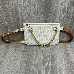 Michael Kors Signature Vanilla and Gold Chain Belt Bag Pouch Fanny Pack Purse M